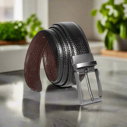 2-in-1 Reversible Leather Belt Snake Texture