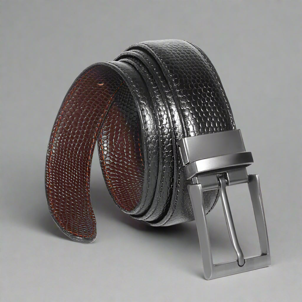 2-in-1 Reversible Leather Belt Snake Texture