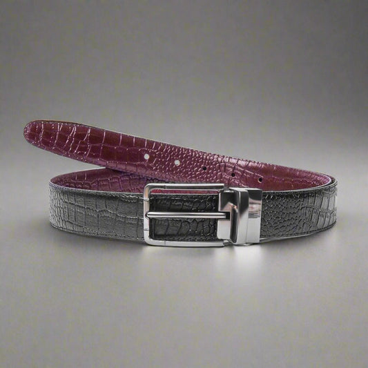 2-in-1 Reversible Leather Belt Crocodile Texture